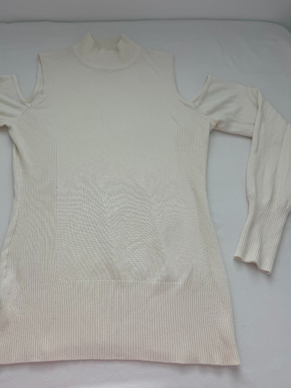 Cache Cream Cold Shoulder Sweater Dress Ribbed Knit Long Sleeve Size Large